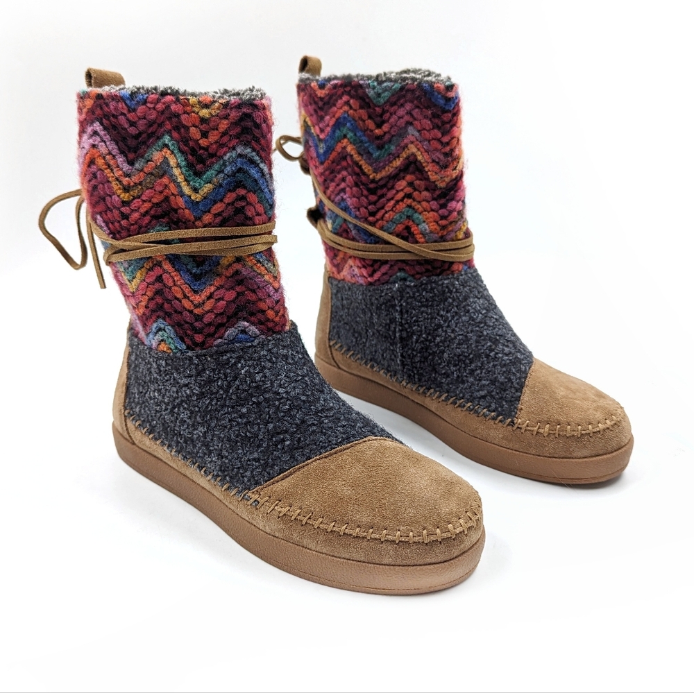 TOMS Nepal Knit Detail Fleece Lined Pull On Ankle Boots Sz 7.5